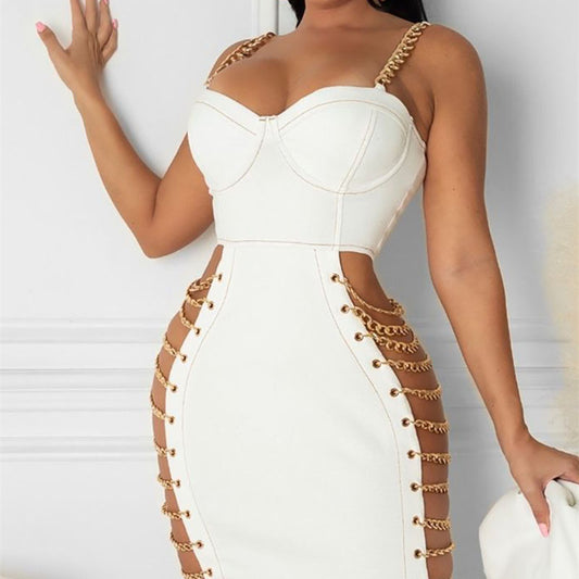 Women's White Chain Tie Sling Dress