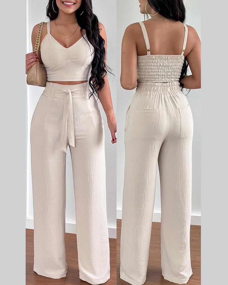 Trendy Fashion Suspenders Two-Piece Suit for Stylish Women's Wear