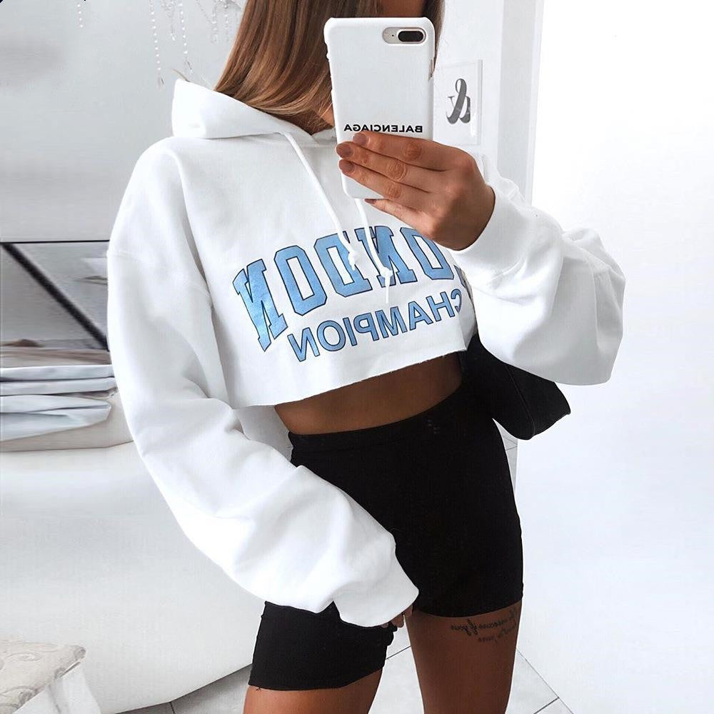 Trendy Long Sleeve Cropped Hoodie: London Champion