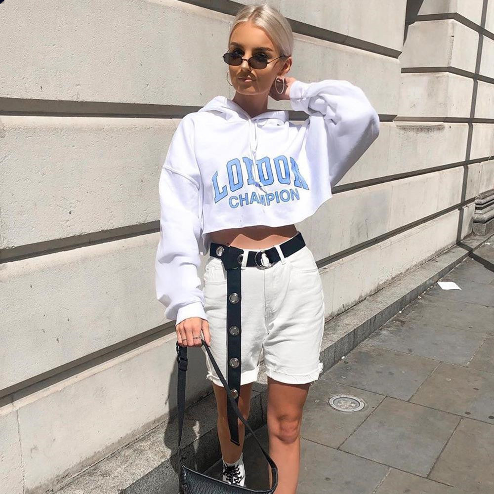 Trendy Long Sleeve Cropped Hoodie: London Champion