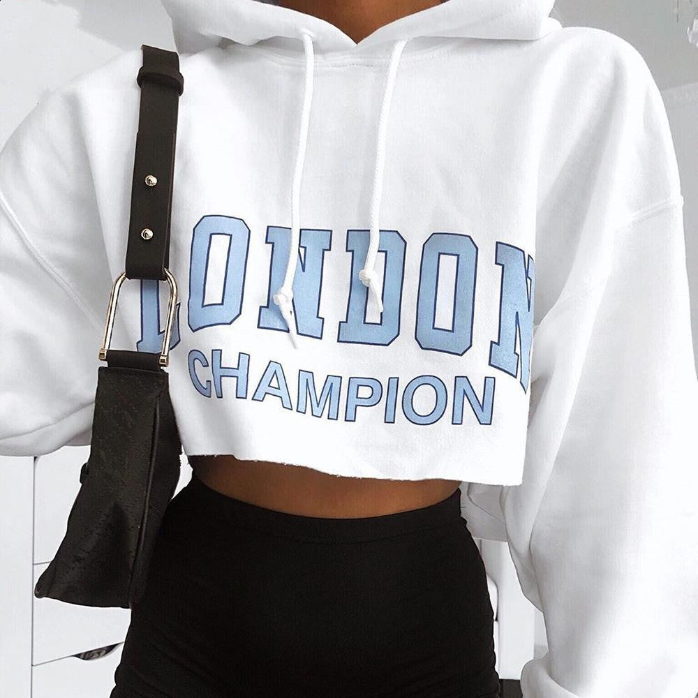 Trendy Long Sleeve Cropped Hoodie: London Champion