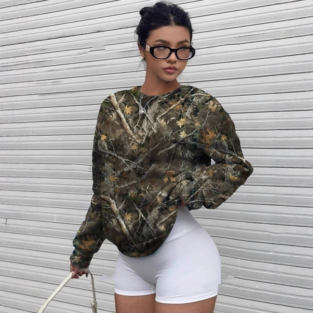 Plus Size Camouflage Crew Neck Pullover Sweatshirt