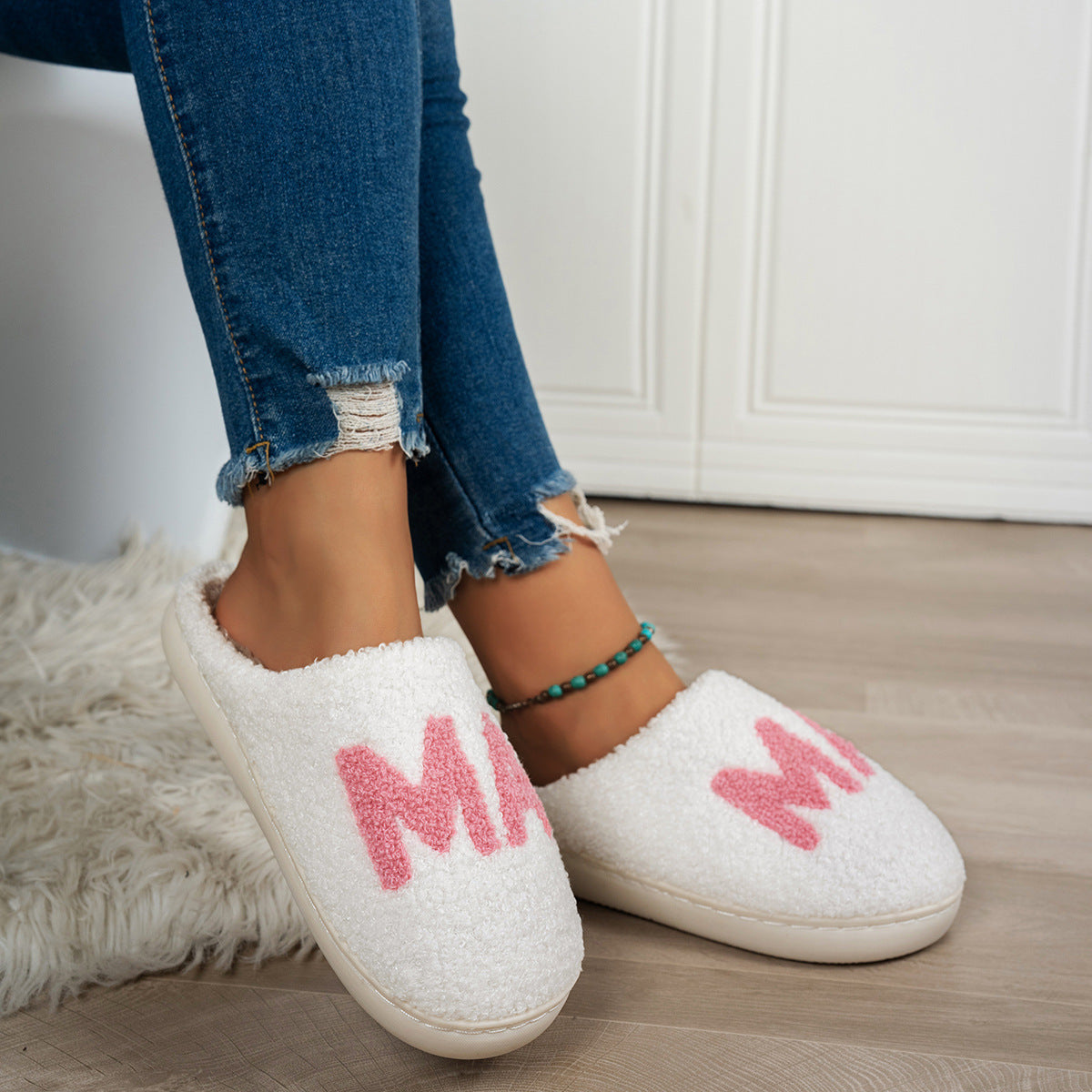 MAMA Christmas Gift Plush Cotton Slippers