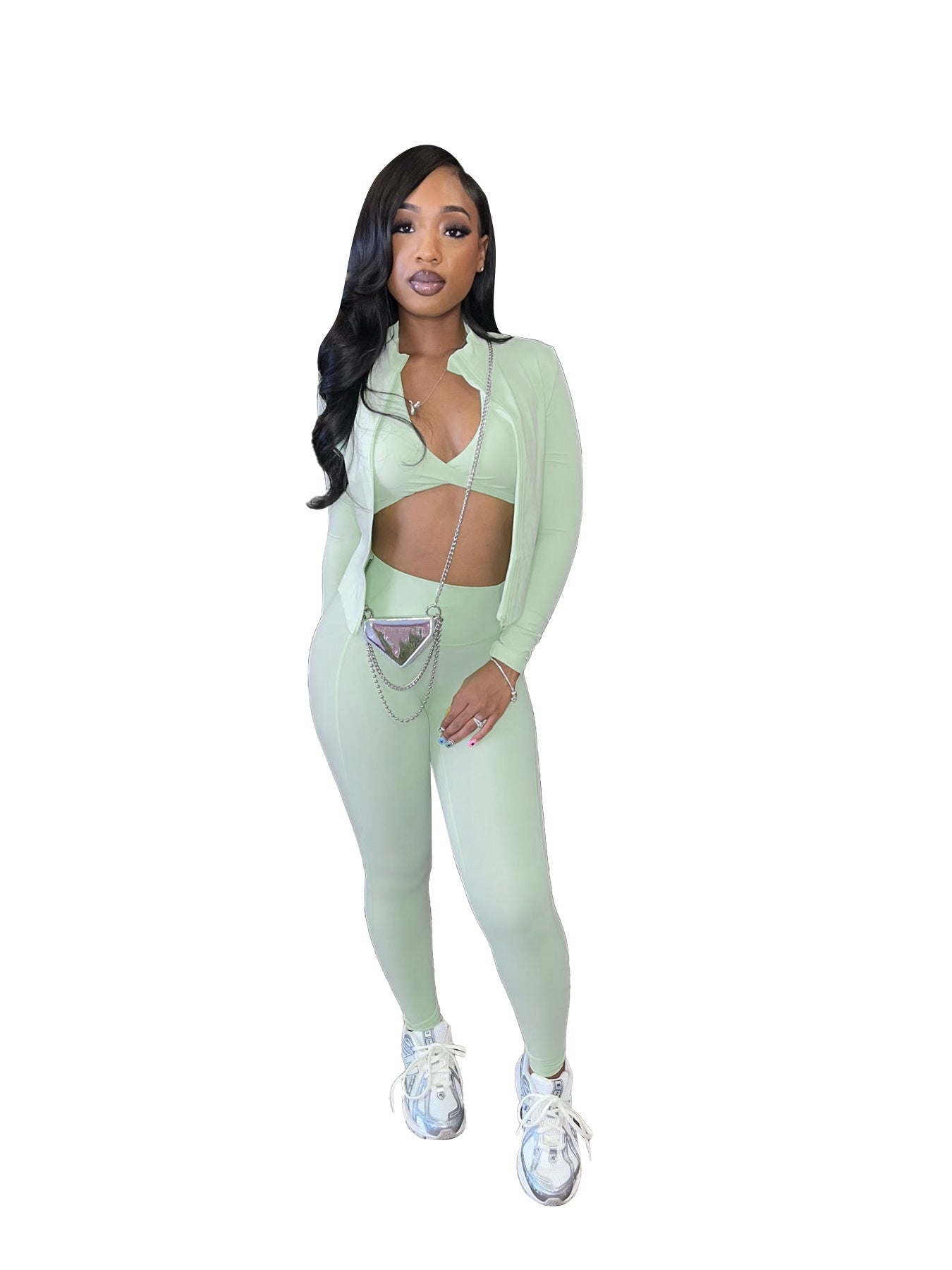 Women's Sleek and Sporty Three-Piece Set: Tight Casual Top & More