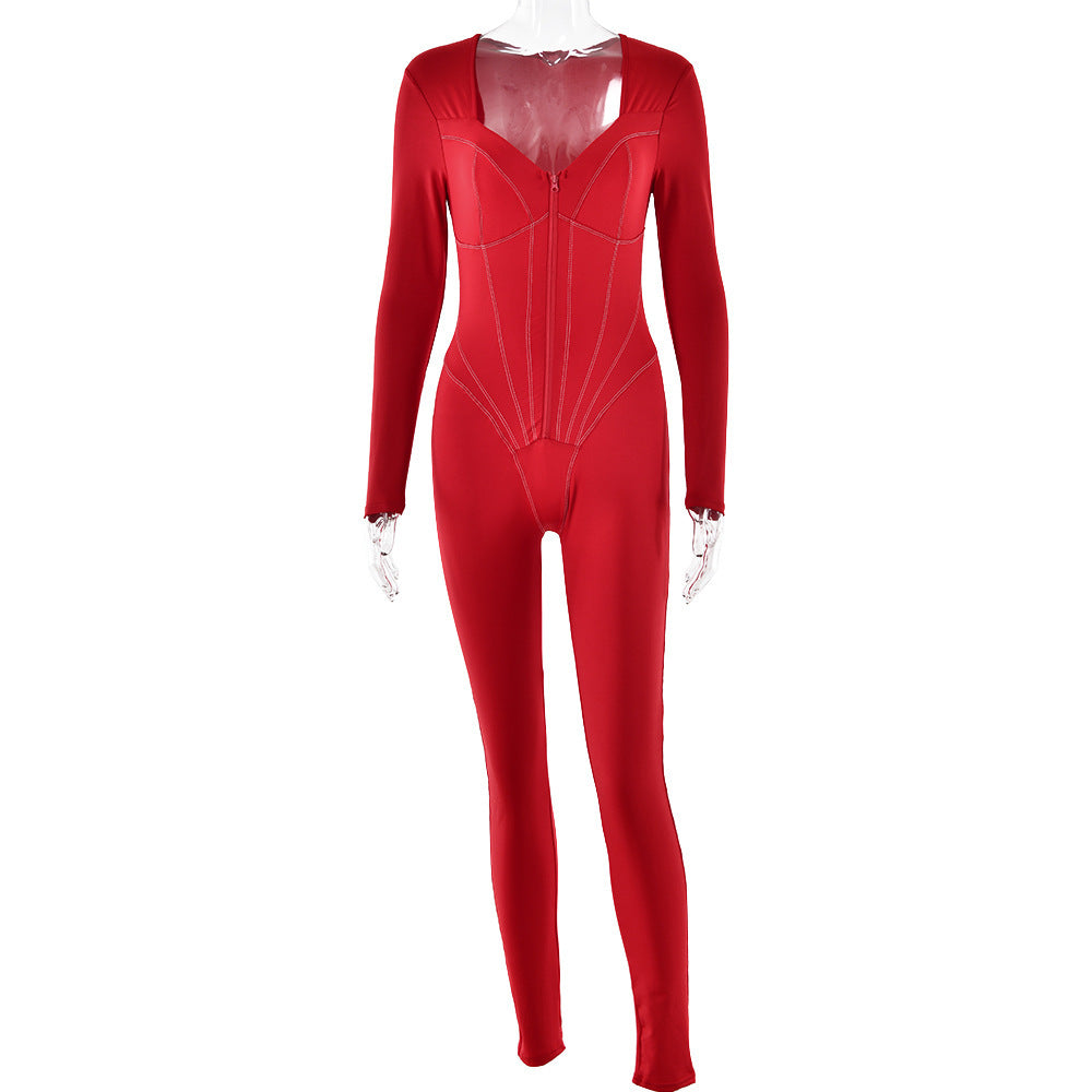 Luxurious Sexy Tight Zipper Jumpsuit - Perfect for New Autumn Styles