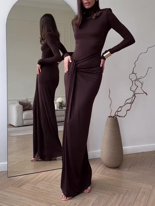 Solid Color Long Sleeve Slit Maxi Dress