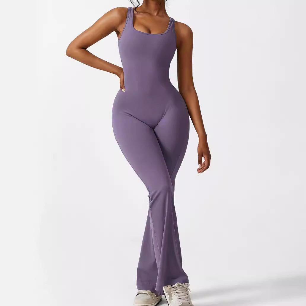 Sleeveless Flare Jumpsuits for Fitness and Yoga