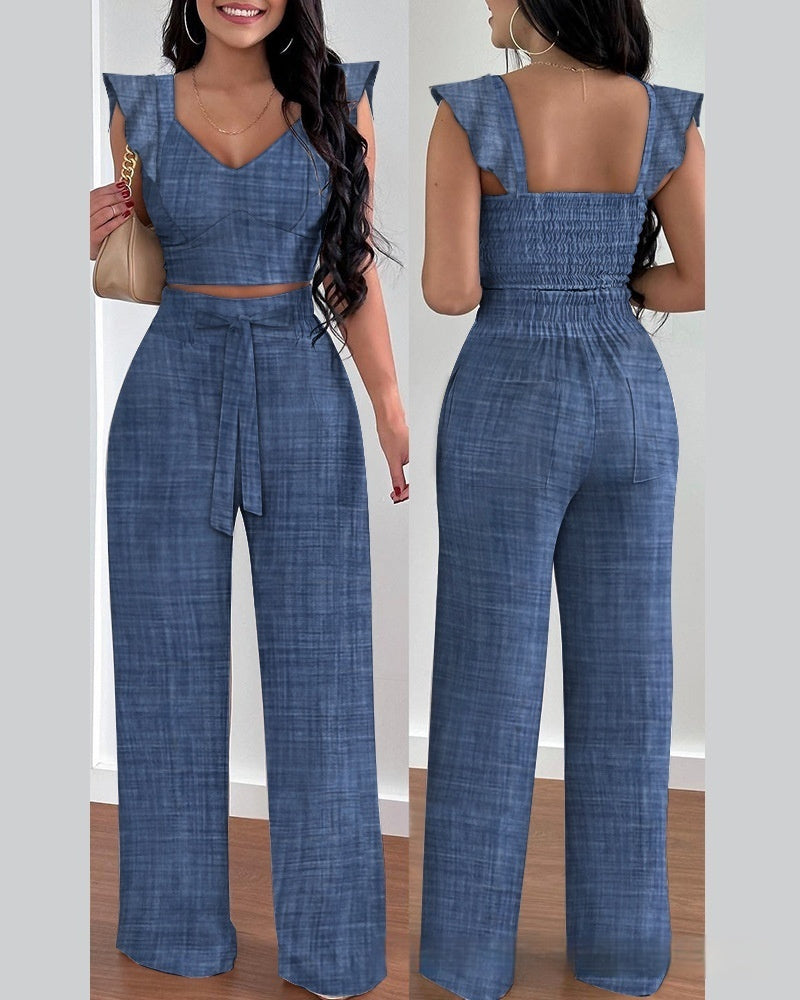 Trendy Fashion Suspenders Two-Piece Suit for Stylish Women's Wear