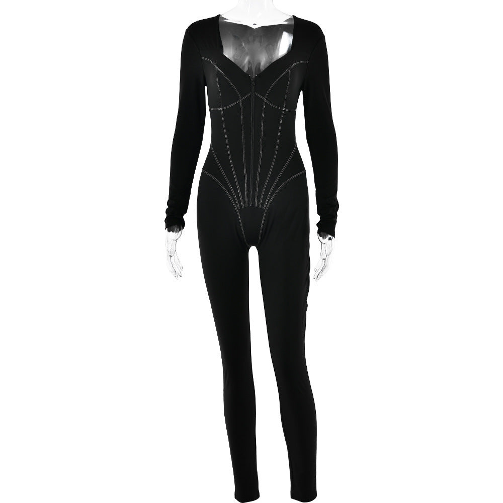 Luxurious Sexy Tight Zipper Jumpsuit - Perfect for New Autumn Styles