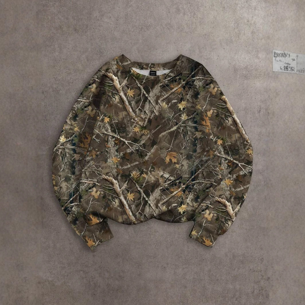 Plus Size Camouflage Crew Neck Pullover Sweatshirt