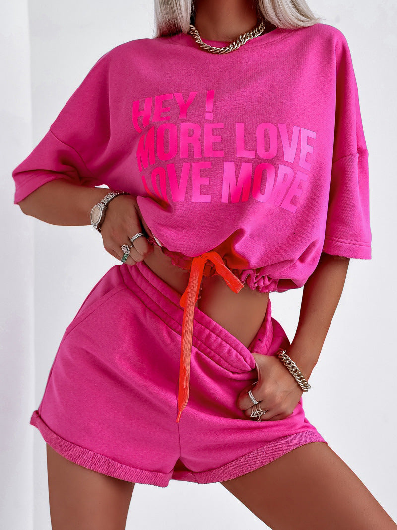 Trendy 'Hey! More Love, Love More' Top & Shorts Set: Stylish and Comfortable for Any Occasion