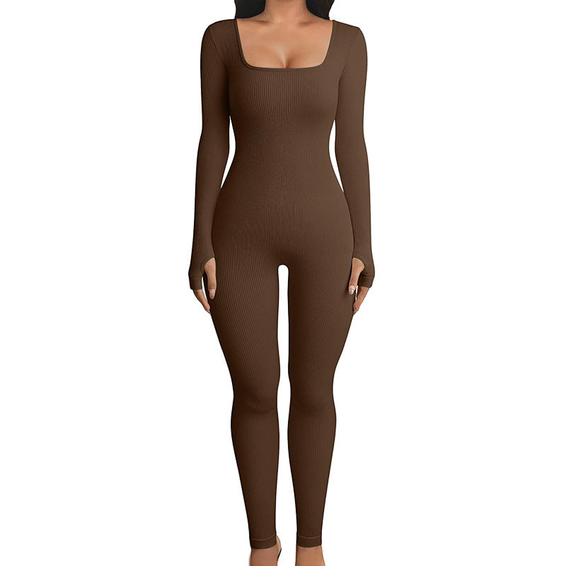 Seamless Long Sleeve Yoga Shapewear Jumpsuit with Hip Lift for Sports and Bodysuit