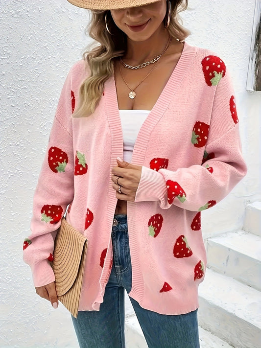 Casual Strawberry Print Sweater