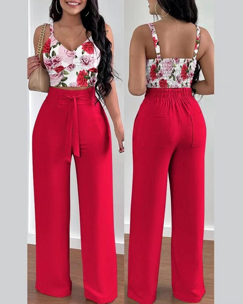 Trendy Fashion Suspenders Two-Piece Suit for Stylish Women's Wear