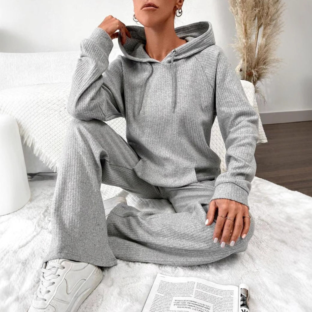 Cashmere Knitted Hooded Loose Top Suit