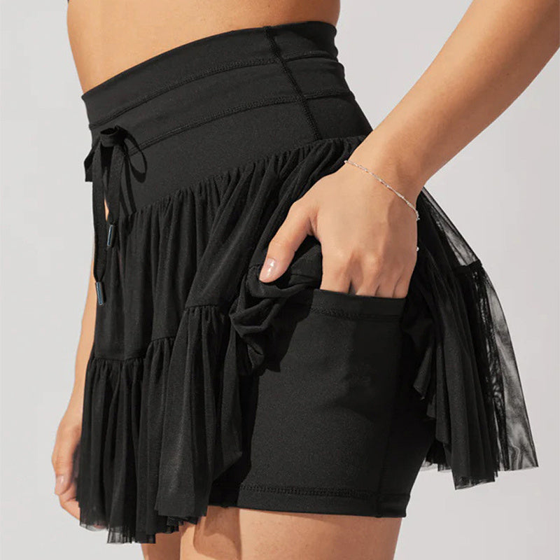 Stylish High Waist Lace-Up Sports Skirt with Anti-Exposure Safety Pants for Summer Fashion