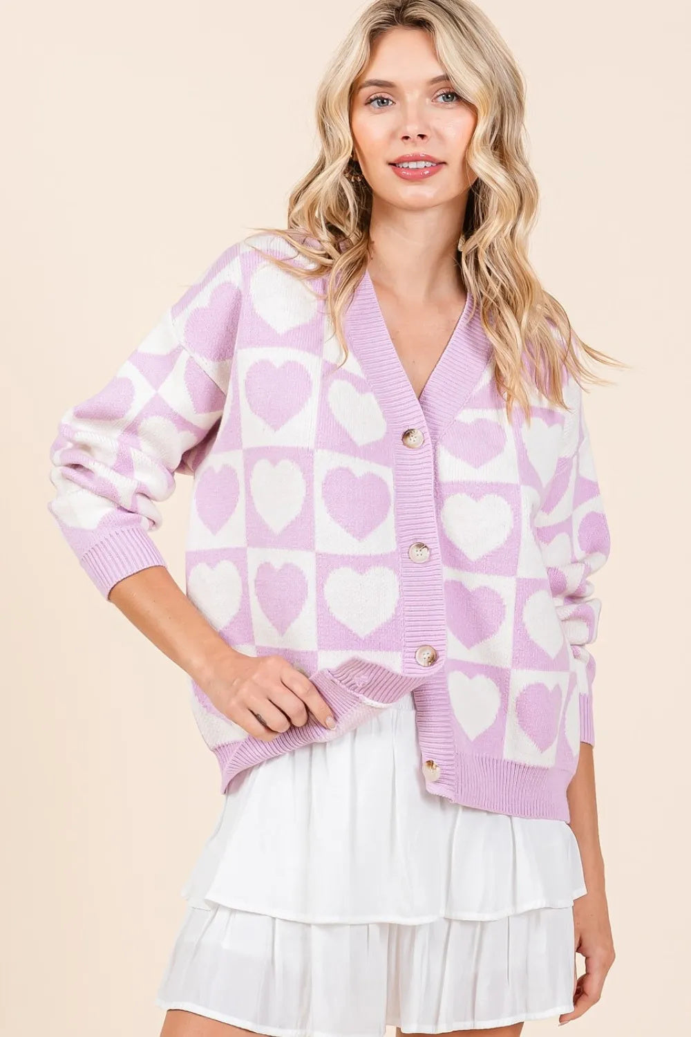 Checkered Heart Button Down Cardigan