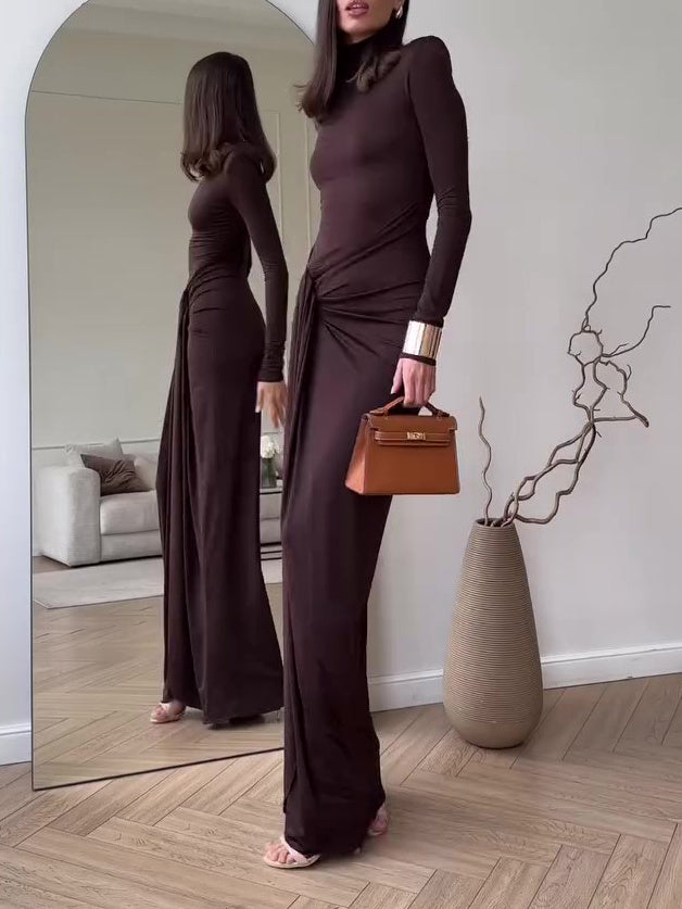 Solid Color Long Sleeve Slit Maxi Dress