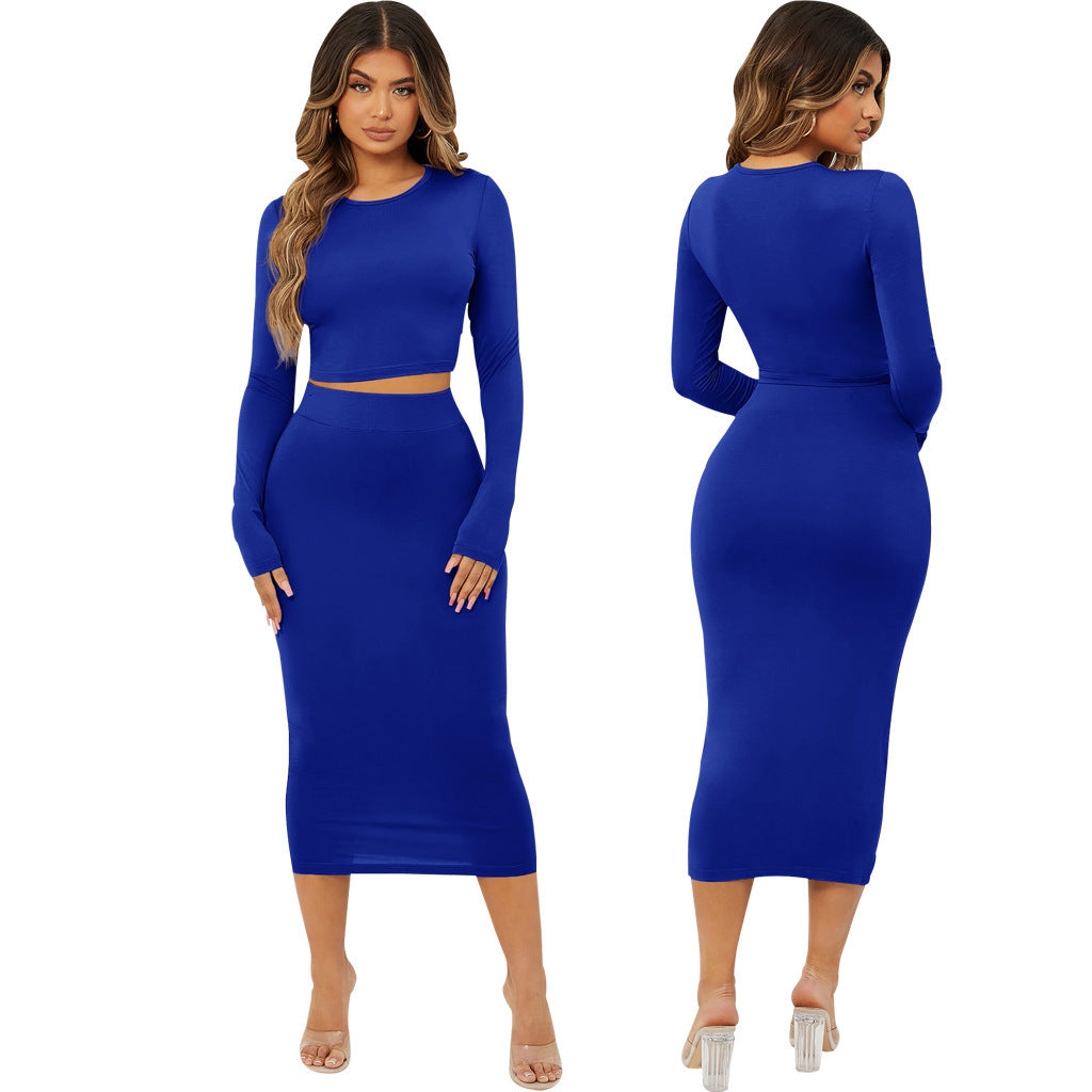 Chic Solid Color Fitted Two-Piece Set: Fashion Forward and Comfortable