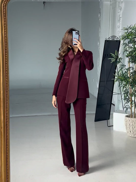 Exquisite Irregular Collar Blazer & High Waist Pants Suit: Elevate Your Style in Ultimate Elegance