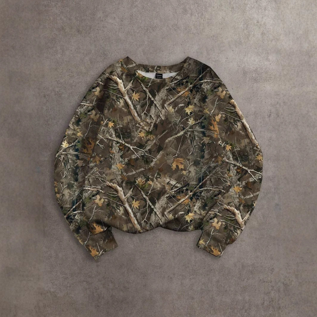 Plus Size Camouflage Crew Neck Pullover Sweatshirt