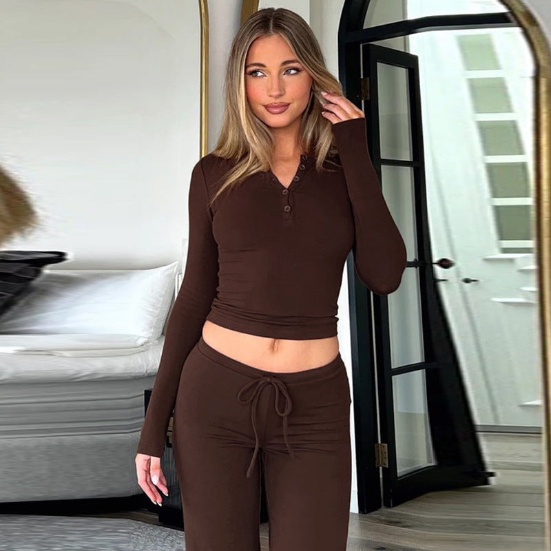 Women's Fashion Slim Top Lace-up Trousers Two-piece Set