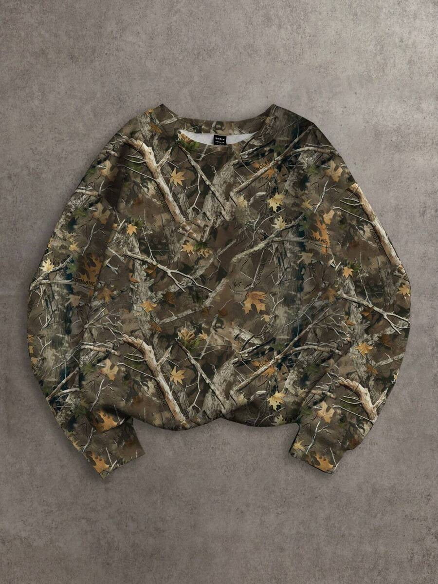 Plus Size Camouflage Crew Neck Pullover Sweatshirt