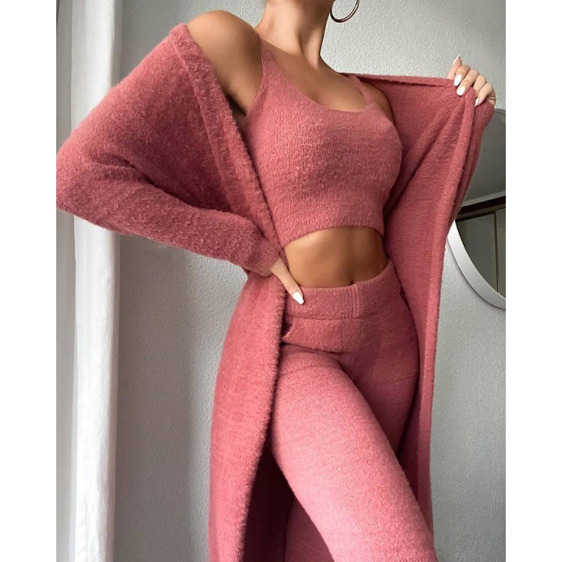 Cozy Pajama Set, 3 Piece Lounge Set, Cute Loungewear, Warm Suit Sets, Matching Set, Lounge Set, 3 Piece Pant Sets, Women Winter