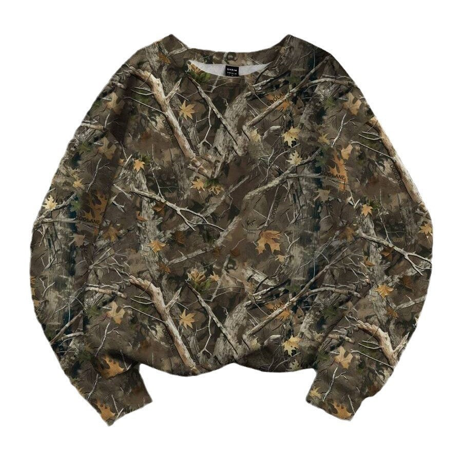 Plus Size Camouflage Crew Neck Pullover Sweatshirt