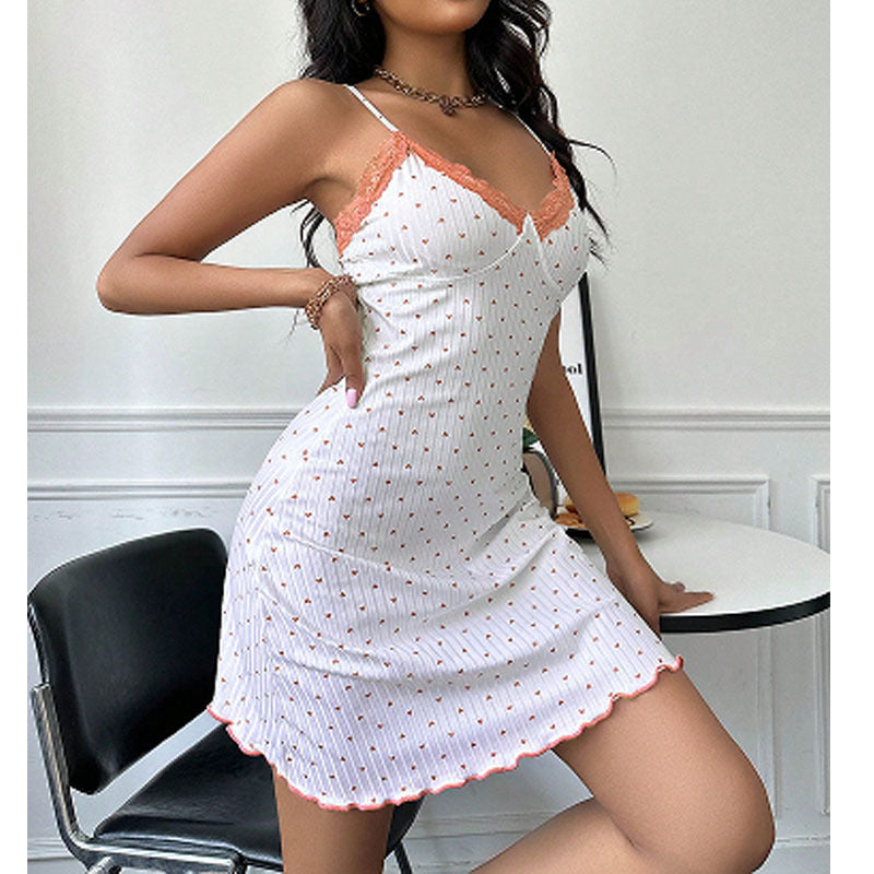 Sexy Backless Slip Nightdress with Tight Waist and Elegant Print