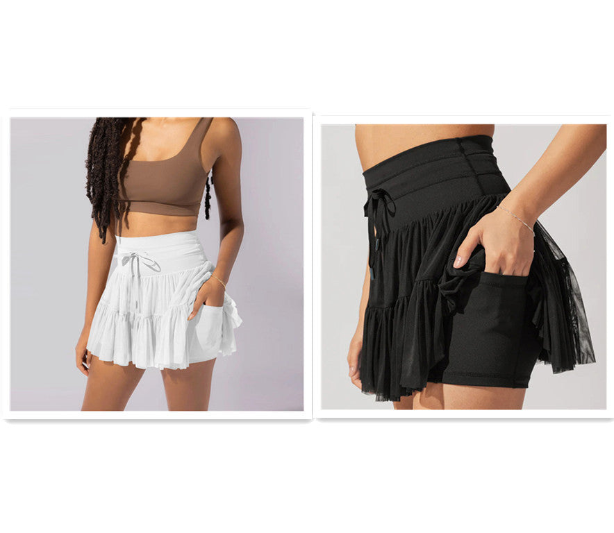 Stylish High Waist Lace-Up Sports Skirt with Anti-Exposure Safety Pants for Summer Fashion