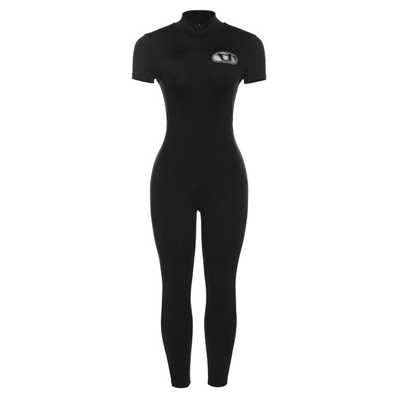 Stunning Embroidered High Waist Tight Sports Fitness Jumpsuit