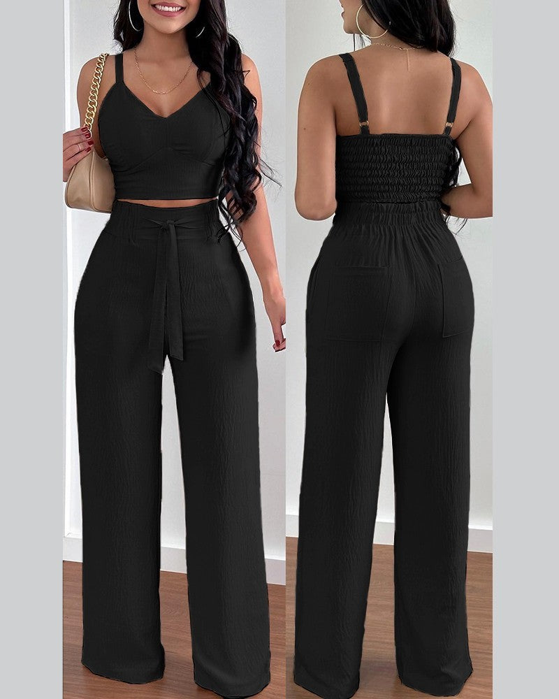 Trendy Fashion Suspenders Two-Piece Suit for Stylish Women's Wear